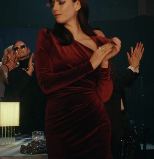 Deep Red Velvet Cocktail Dress of Kaya Scodelario as Susie Glass