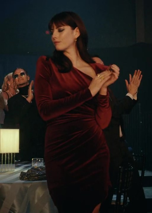 Deep Red Velvet Cocktail Dress of Kaya Scodelario as Susie Glass