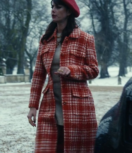 Red and White Houndstooth Coat Worn by Kaya Scodelario as Susie Glass