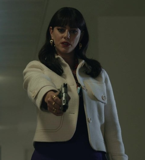 Ivory Bouclé Jacket Worn by Kaya Scodelario as Susie Glass