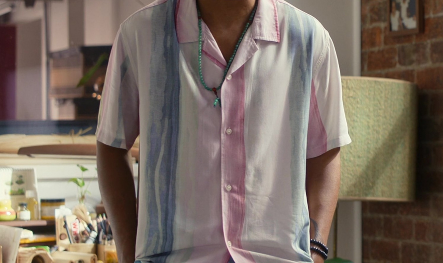 Relaxed Fit Striped Pink and White Shirt of Jermaine Fowler as Wes