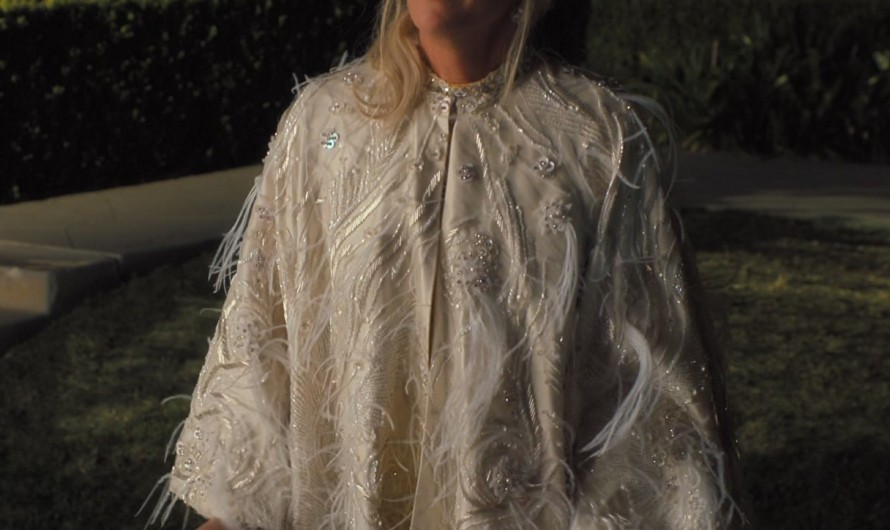 Cream Feathered Capelet with Silver Beading and Sheer Overlay of Kristen Wiig as Maxine Simmons