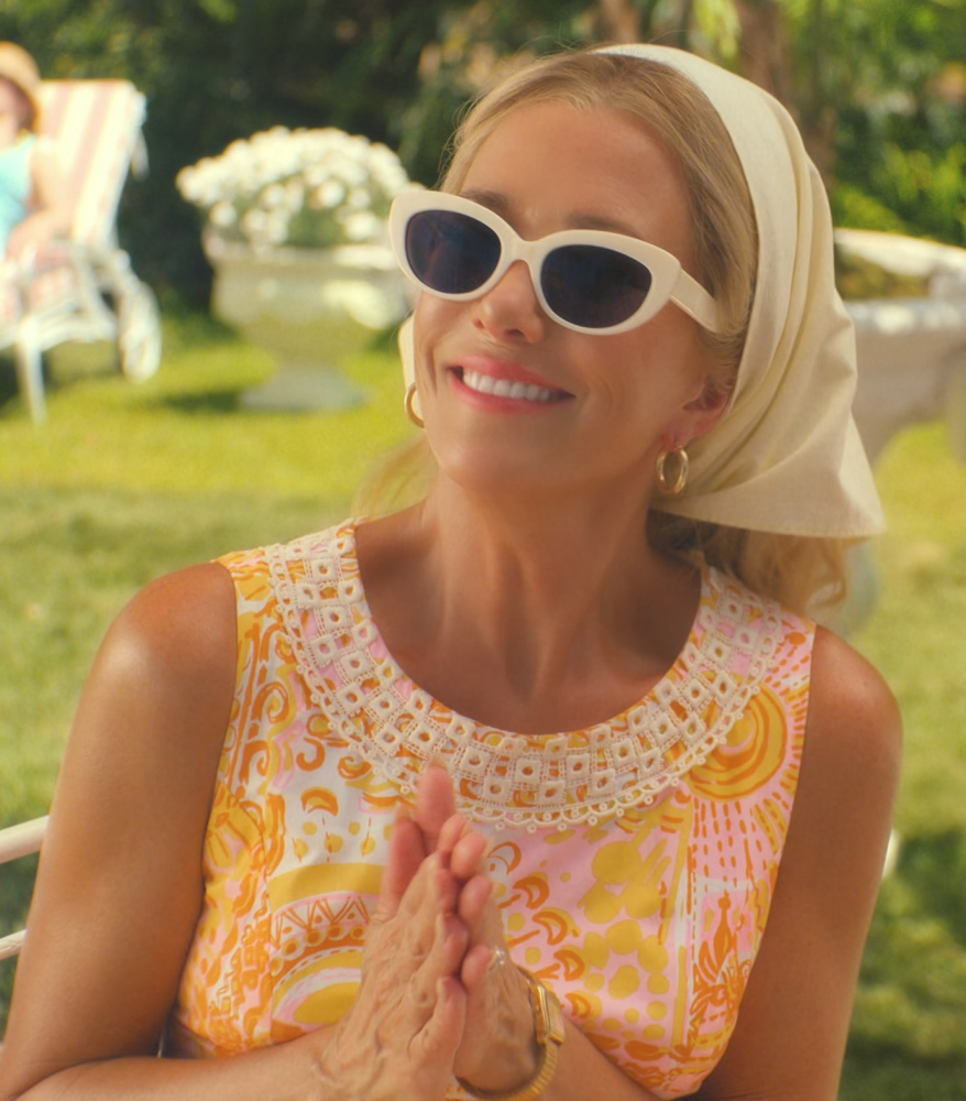 white frame cat eye sunglasses - Kristen Wiig (Maxine Simmons) - Palm Royale TV Show