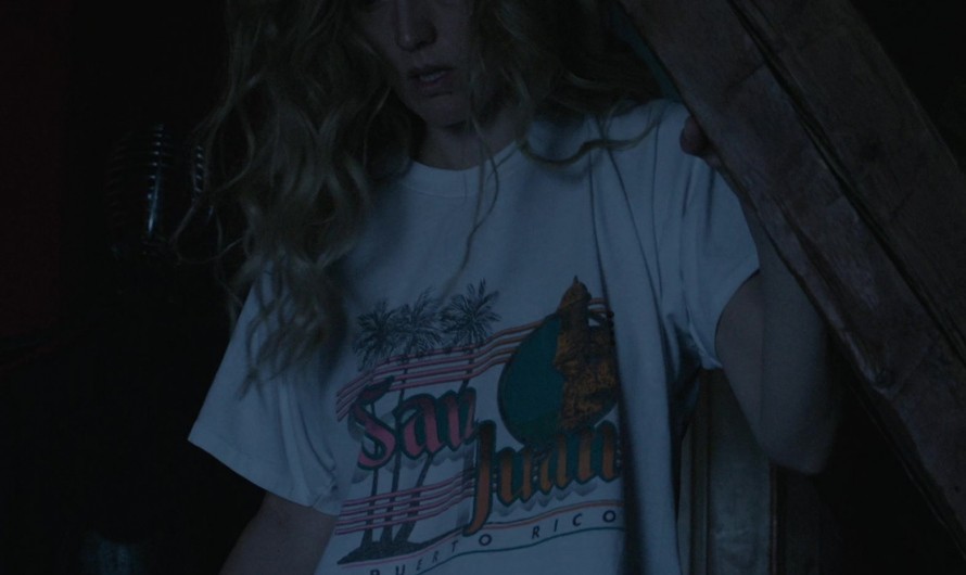 Palm Print and San Juan Puerto Rico Logo Tee Worn by Evelyne Brochu as Sophie Tremblay