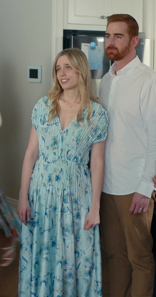 light blue floral midi dress - Anja Savcic (Susan) - Ricky Stanicky (2024) Movie
