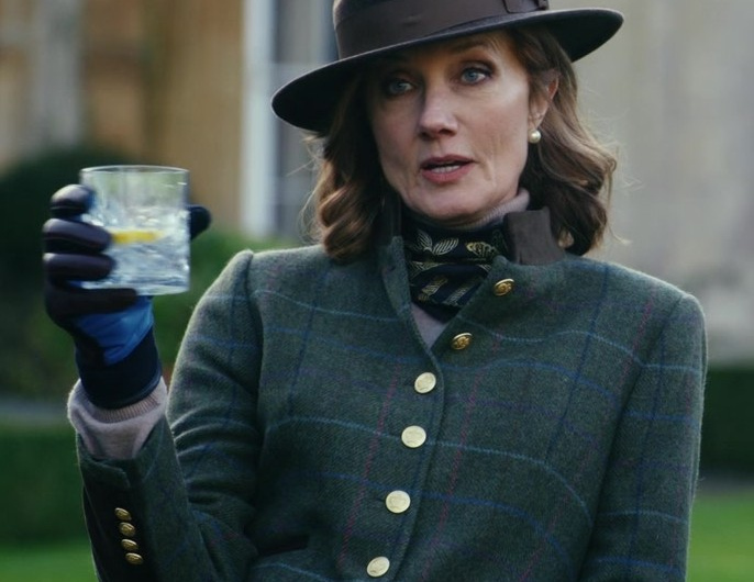 Forest Green and Subtle Plaid Wool-Blend Equestrian Jacket of Joely Richardson as Lady Sabrina