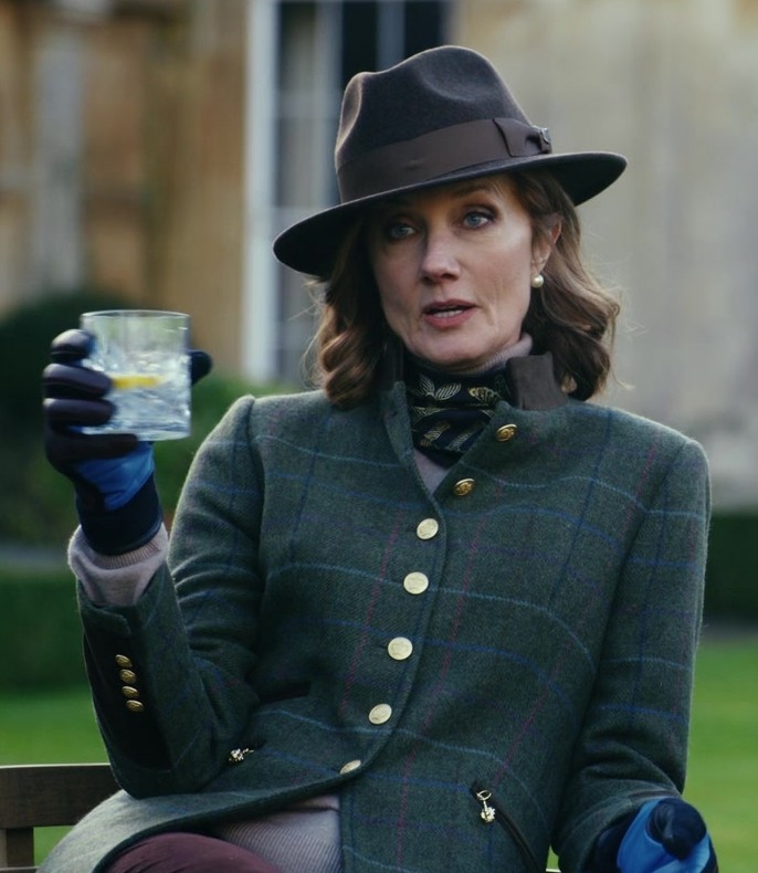 Forest Green and Subtle Plaid Wool-Blend Equestrian Jacket of Joely Richardson as Lady Sabrina