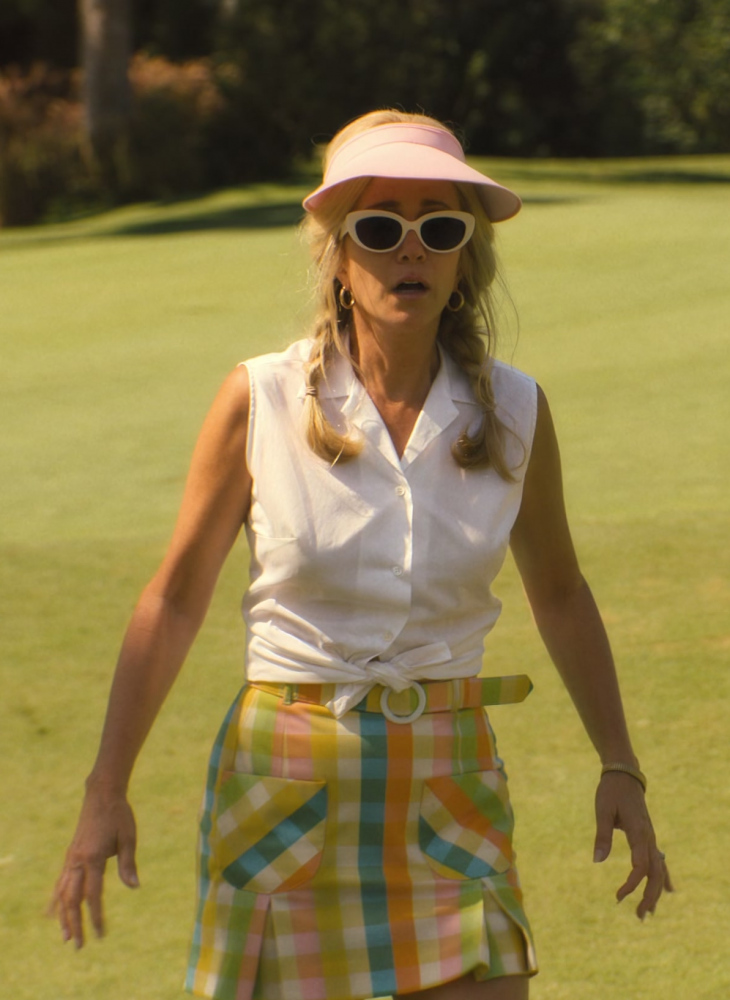 Multicolor Checkered A-Line Mini Skirt with Tie Belt and Front Pockets of Kristen Wiig as Maxine Simmons