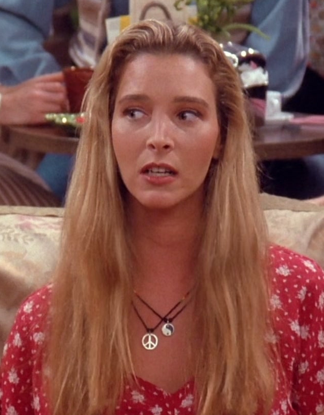 layered bohemian necklace set with silver peace sign and yin yang pendants - Lisa Kudrow (Phoebe Buffay) - Friends TV Show