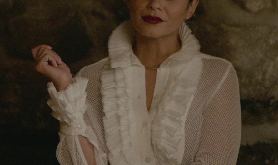 White Sheer Blouse with Ruffles of Vanessa Hudgens as Ruby Collins