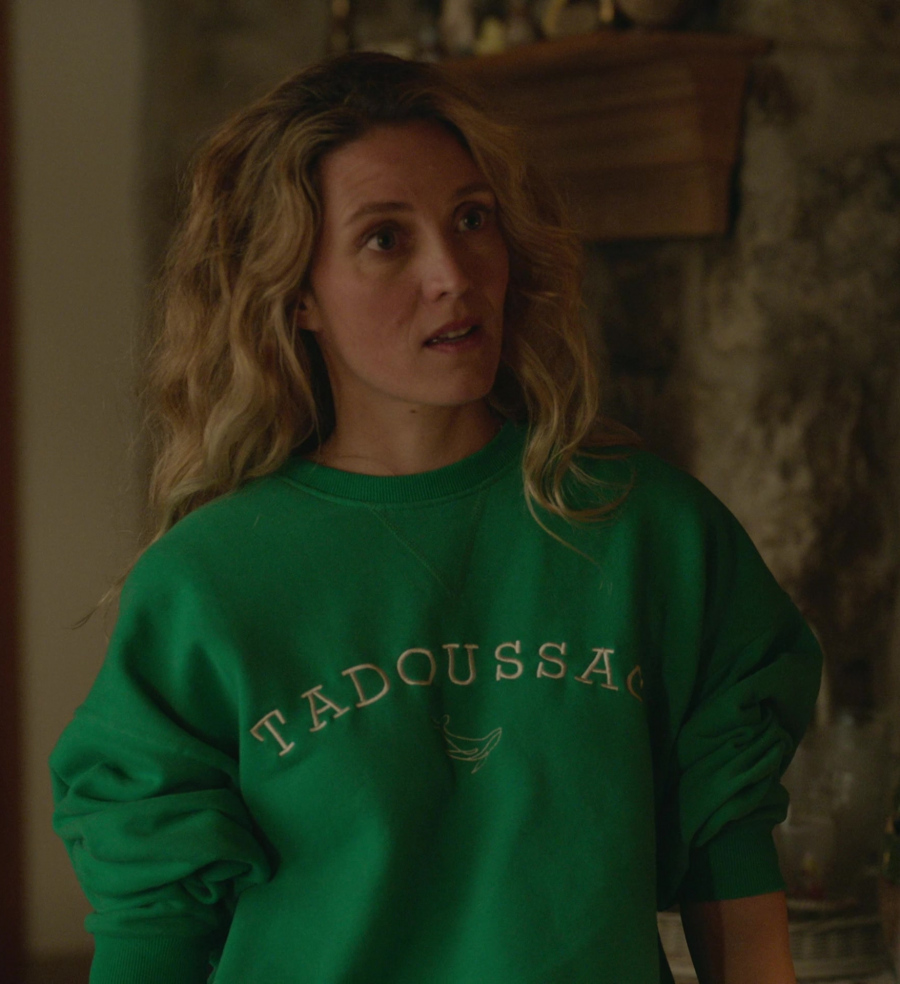 tadoussac logo green sweatshirt - Evelyne Brochu (Sophie Tremblay) - French Girl (2024) Movie