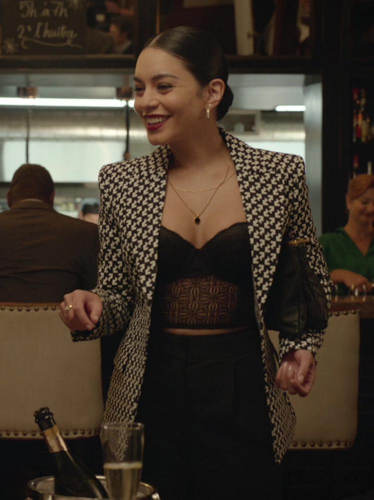 black lace cropped camisole - Vanessa Hudgens (Ruby Collins) - French Girl (2024) Movie