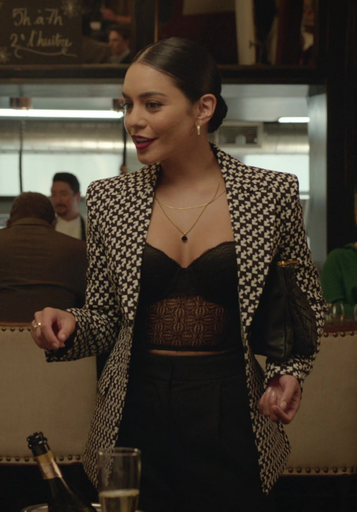 Black and White Houndstooth Pattern Blazer of Vanessa Hudgens as Ruby Collins