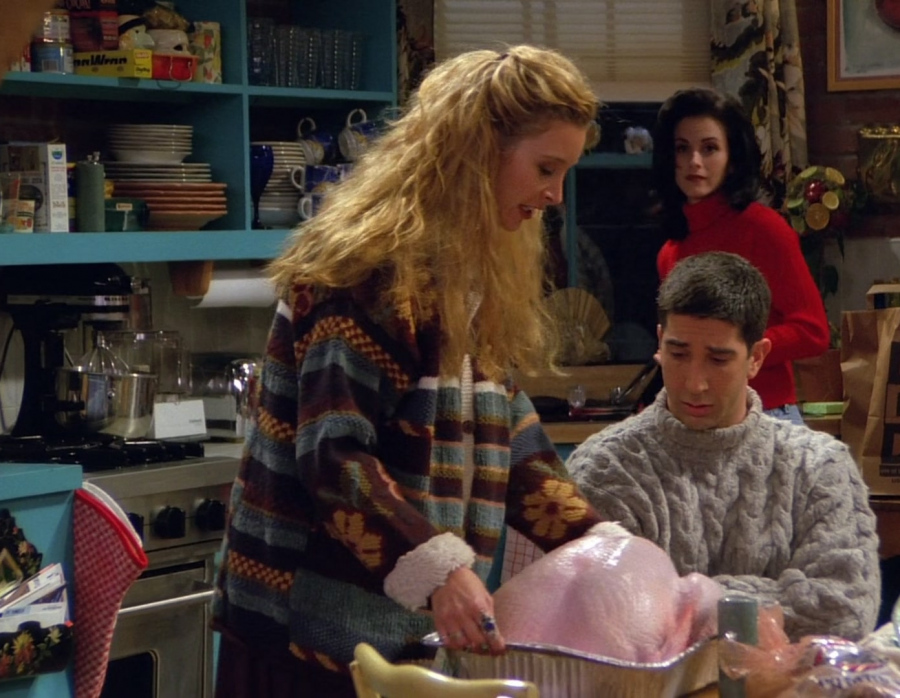 boho style large floral print knit cardigan - Lisa Kudrow (Phoebe Buffay) - Friends TV Show