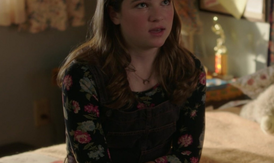 Black Floral Print Long Sleeve Top of Raegan Revord as Melissa “Missy” Cooper
