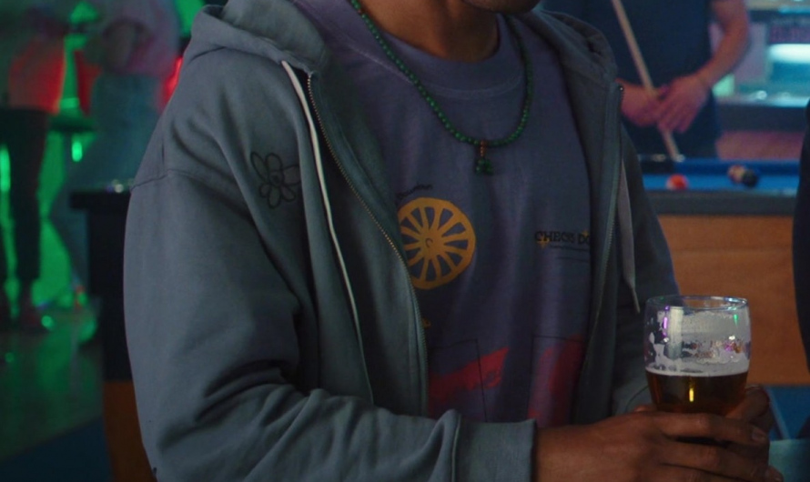 Light Blue Zip-Up Hoodie with Flower Print of Jermaine Fowler as Wes