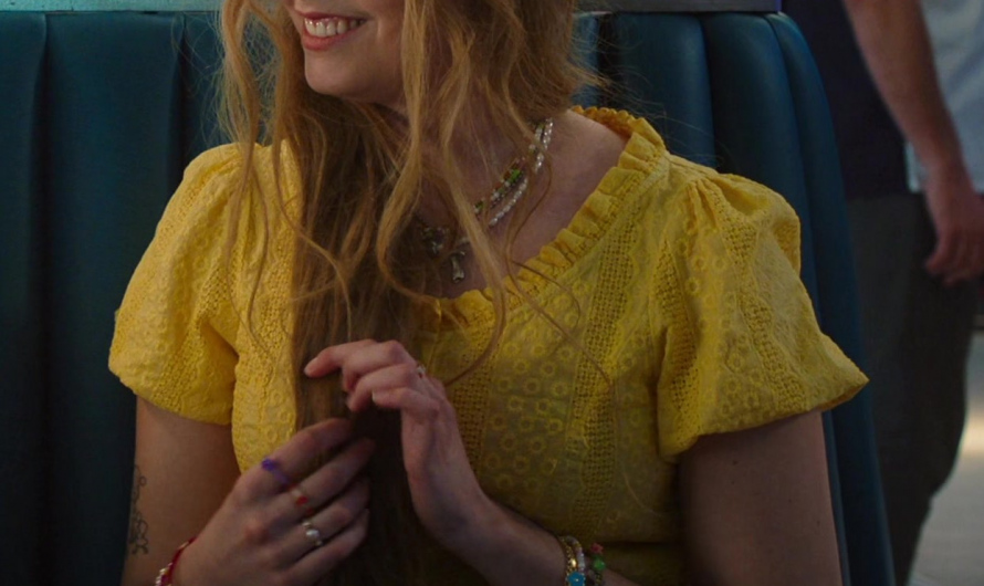 Yellow Crochet Lace Peasant Blouse of Apple Farrelly as Carly