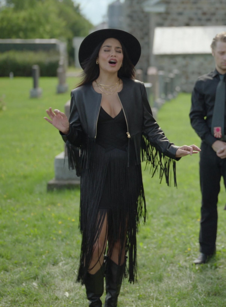 Black Leather Fringed Moto-Inspired Jacket of Vanessa Hudgens as Ruby Collins