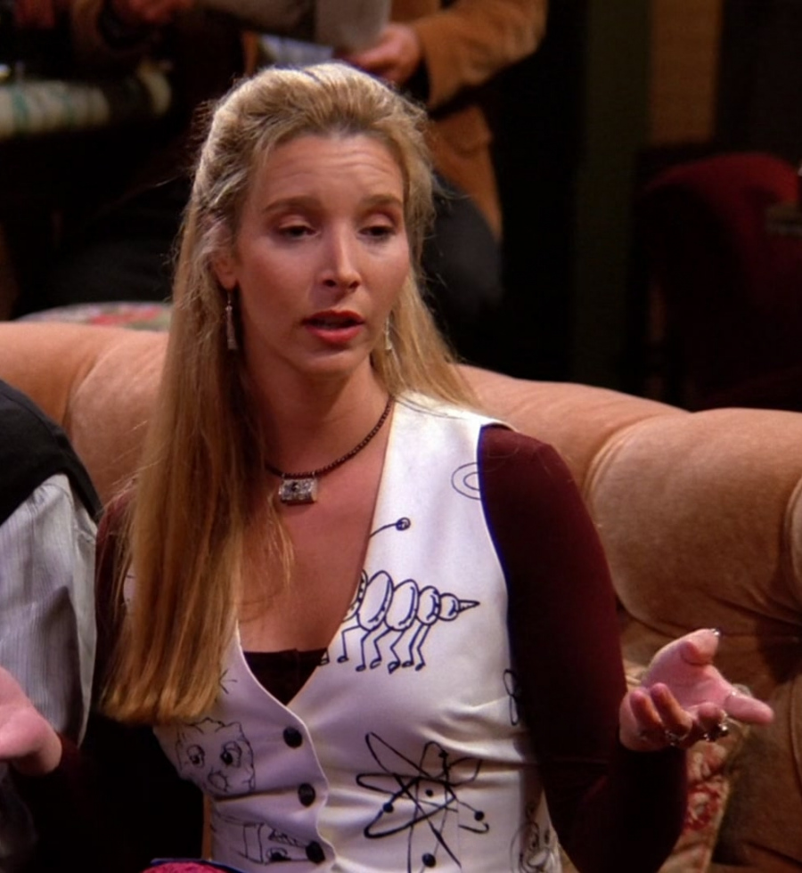 White Vest with Unique Atomic and Insect Graphics of Lisa Kudrow as Phoebe Buffay