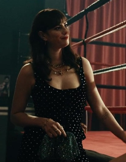 Sparkling Crystal Embellished Black Tank Top Worn by Kaya Scodelario as Susie Glass