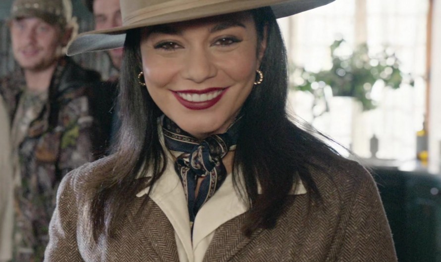 Taupe Wide-Brimmed Fedora with Ribbon Detail of Vanessa Hudgens as Ruby Collins