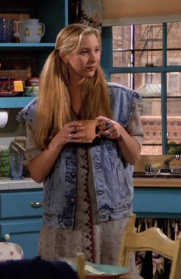 light blue distressed denim sleeveless jacket - Lisa Kudrow (Phoebe Buffay) - Friends TV Show