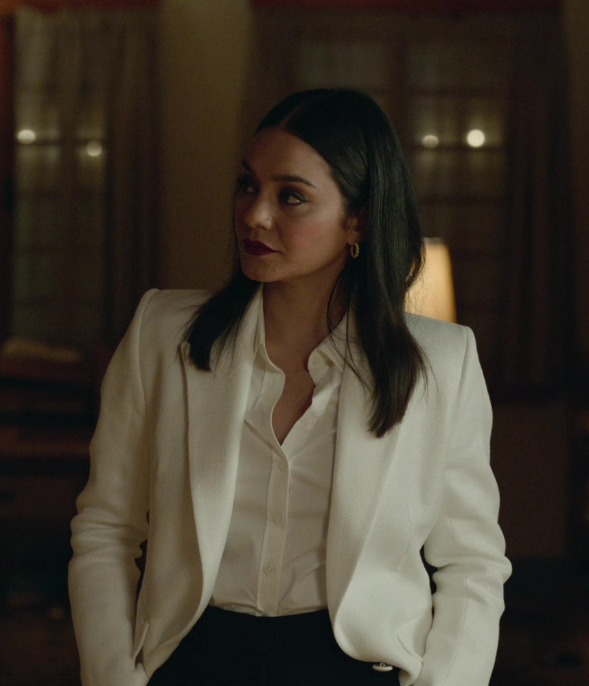 ivory textured blazer with single-button closure - Vanessa Hudgens (Ruby Collins) - French Girl (2024) Movie
