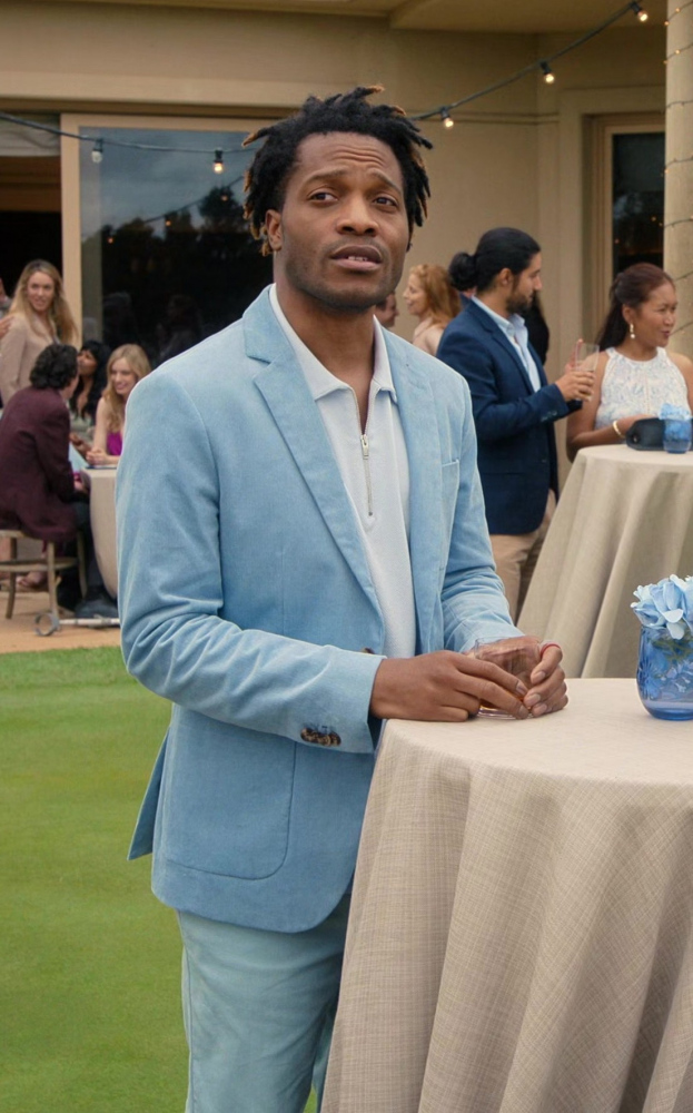 light blue suit jacket - Jermaine Fowler (Wes) - Ricky Stanicky (2024) Movie