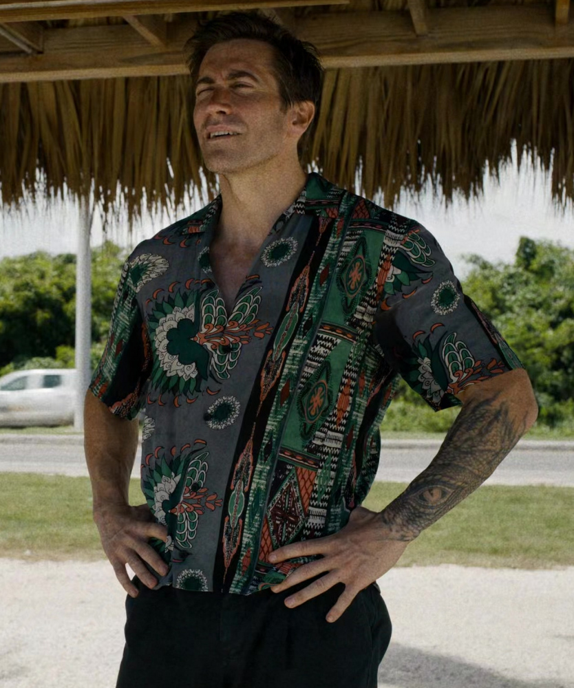 Relaxed Fit Exotic Motif Resort Wear Shirt Worn by Jake Gyllenhaal as Dalton