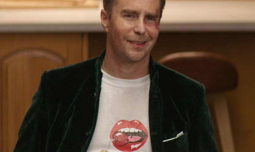 Pop Art Lip and Cherry Bomb Print White T-Shirt Worn by Sam Rockwell as Aidan