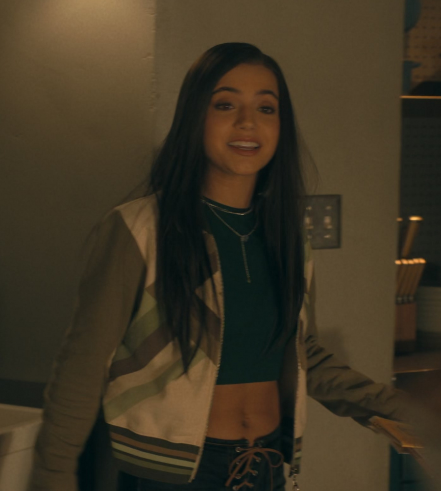 Brown and Beige Bomber Jacket Worn by Isabela Merced as Anya Corazon