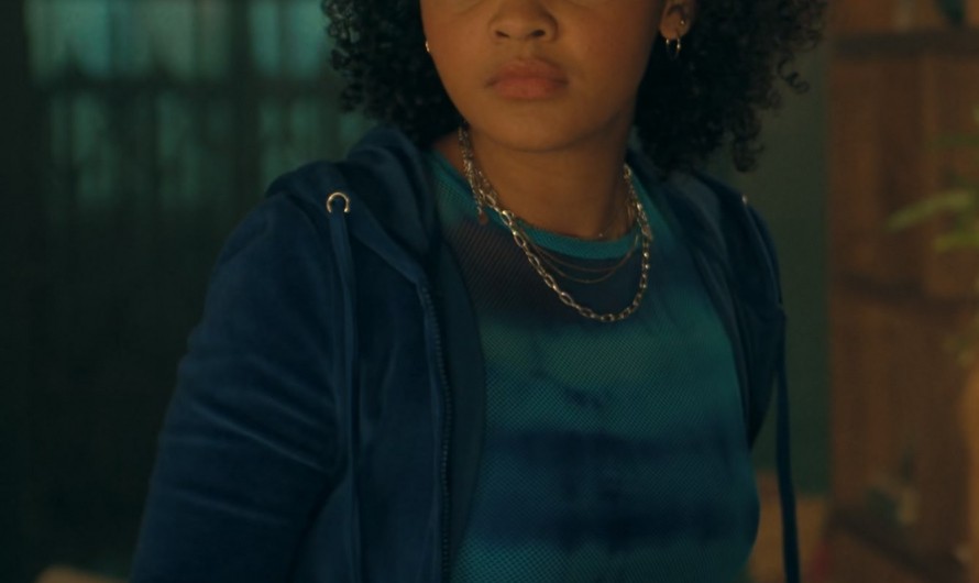 Blue Velvet Zip-Up Hoodie of Celeste O’Connor as Mattie Franklin
