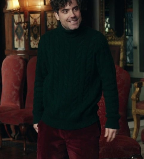 Green Cable Knit Turtleneck Sweater Worn by Daniel Ings as Freddy Horniman
