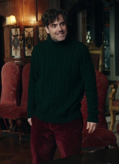 green cable knit turtleneck sweater - Daniel Ings (Freddy Horniman) - The Gentlemen TV Show