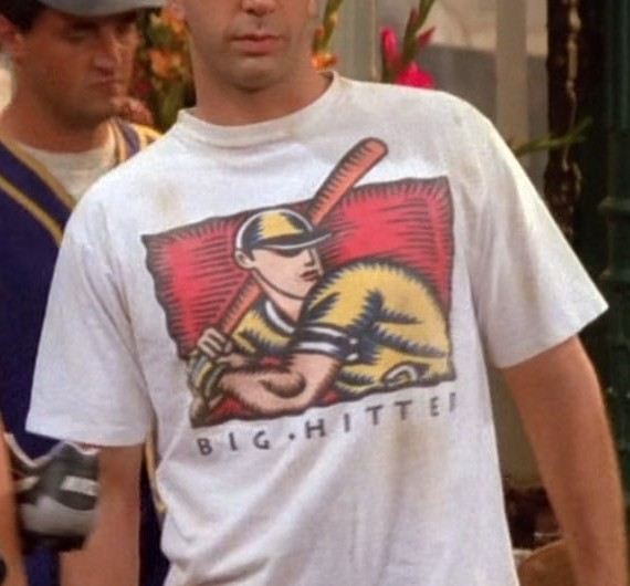 Big Hitter Baseball Print T-Shirt Worn by David Schwimmer as Ross Geller