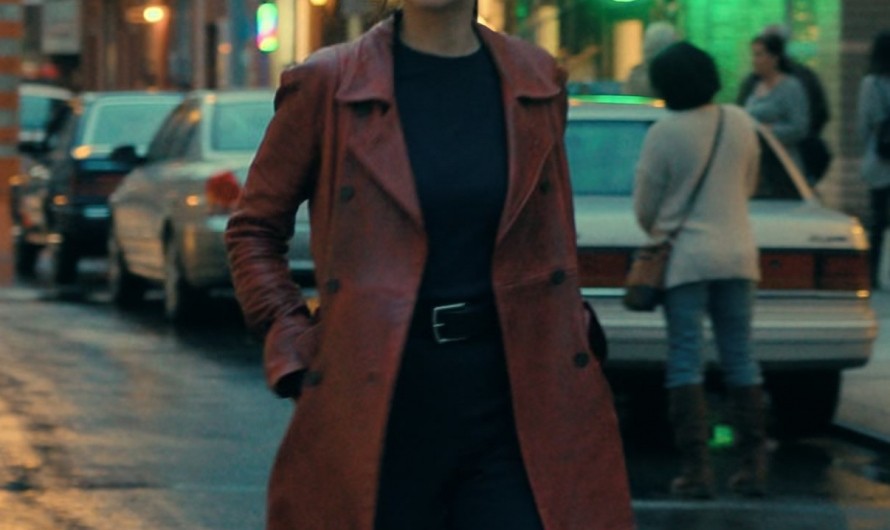 Rustic Red Double-Breasted Leather Trench Coat Worn by Dakota Johnson as Cassandra “Cassie” Webb