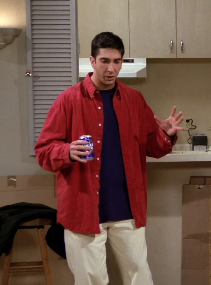 Red Button Down Long Sleeve Shirt of David Schwimmer as Ross Geller