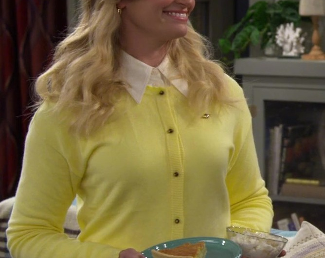 Yellow Button-Up Cardigan of Beth Behrs as Gemma Johnson