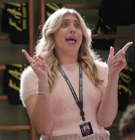 pink fuzzy short sleeve sweater - Sabrina Brier (Jessca) - Abbott Elementary TV Show