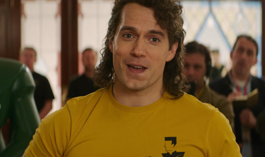 Mustard Short Sleeve T-Shirt with Abstract Character Print Worn by Henry Cavill as Argylle