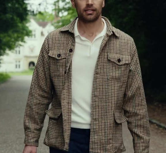Classic Houndstooth Check Field Jacket of Theo James as Eddie Horniman