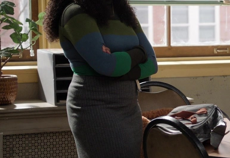 Grey Striped Mid-Length Skirt of Quinta Brunson as Janine Teagues