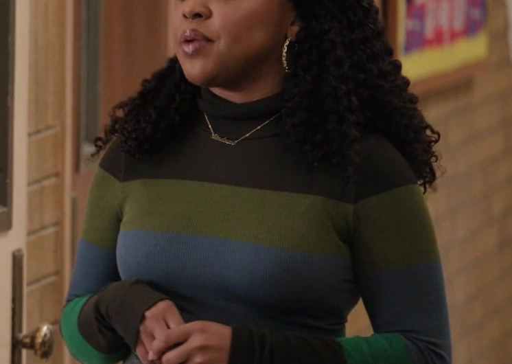 Multicolored Striped Turtleneck Sweater Worn by Quinta Brunson as Janine Teagues