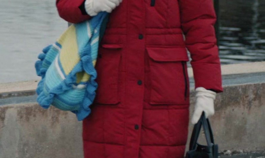 Long Winter Jacket with Fur-Trimmed Hood in Bold Red Worn by Carrie Preston as Elsbeth Tascioni
