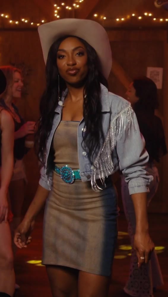 blue denim cropped jacket with glamorous silver fringe detail - Ego Nwodim) - Saturday Night Live TV Show