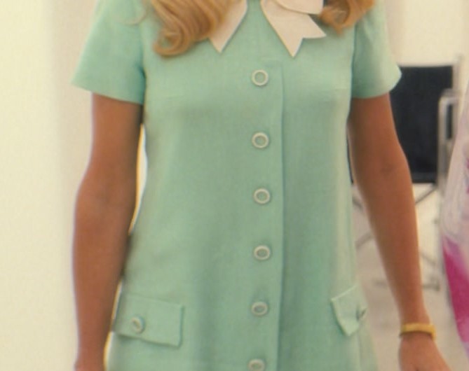 Mint Mini Dress with Buttons and Bow Tie Worn by Kristen Wiig as Maxine Simmons