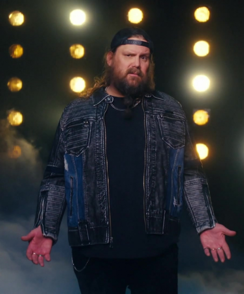 distressed black leather jacket - Chris Stapleton (Musical Guest) - Saturday Night Live TV Show