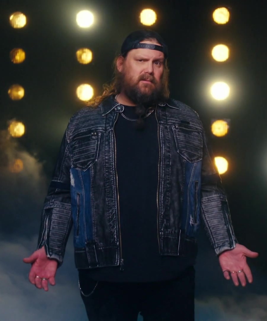 Distressed Black Leather Jacket of Chris Stapleton as Musical Guest