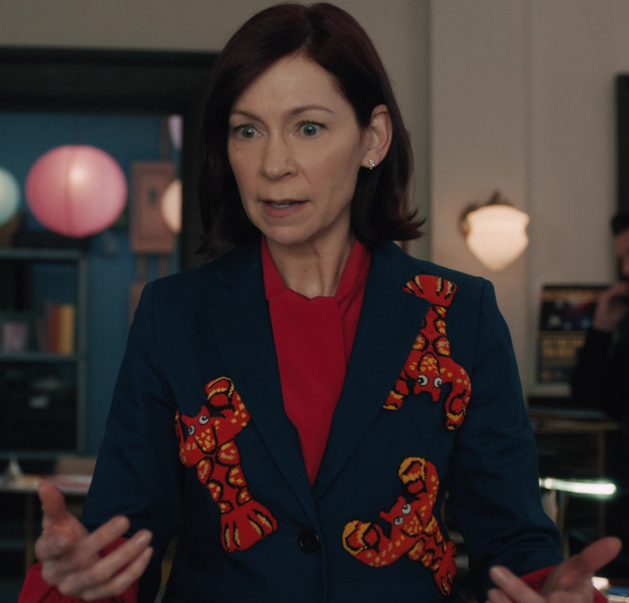 Navy Blue Tailored Blazer with Bold Red Lobster Embroidery of Carrie Preston as Elsbeth Tascioni