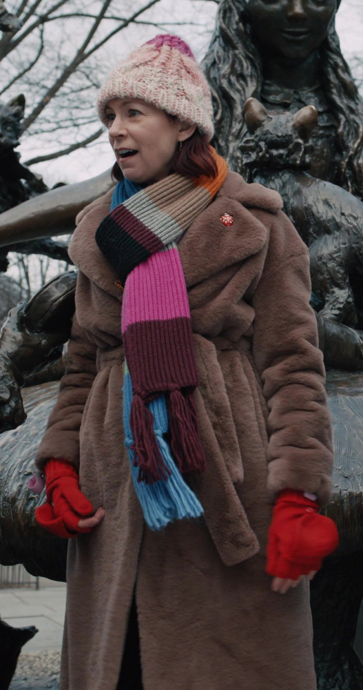 Plush Teddy Coat in Rich Chocolate Brown with Oversized Lapels of Carrie Preston as Elsbeth Tascioni